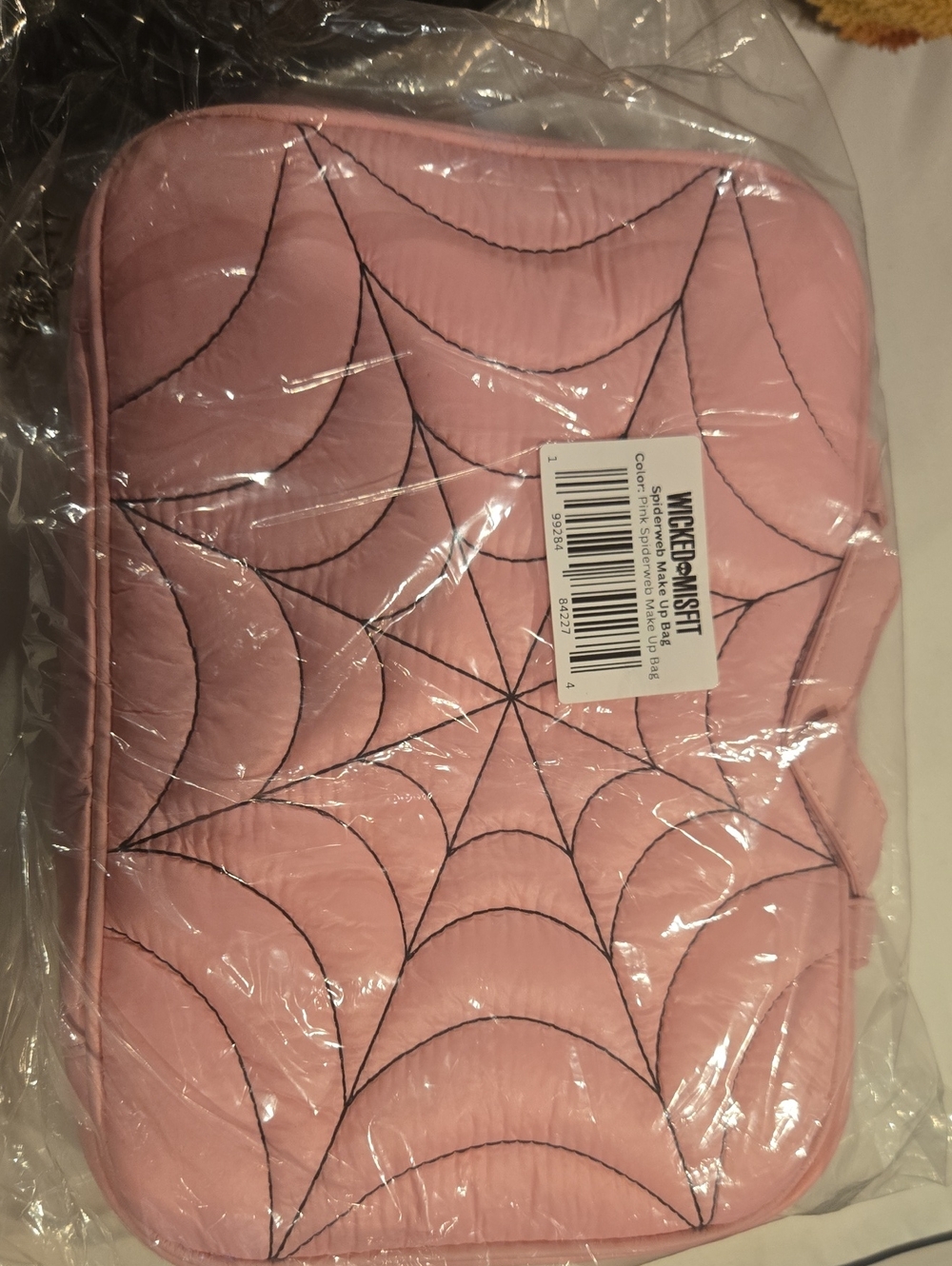Wicked+Shift Pink Quilted Cosmetic Case with Spiderweb Stitching